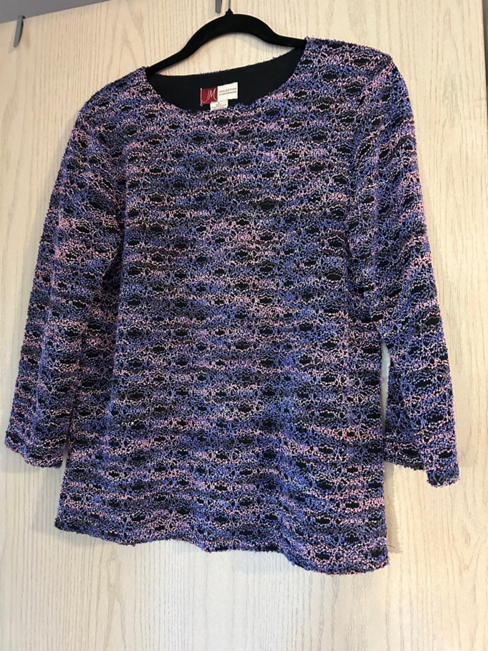 JM Collection Purple and Black Patterned Knit Long Sleeve Top